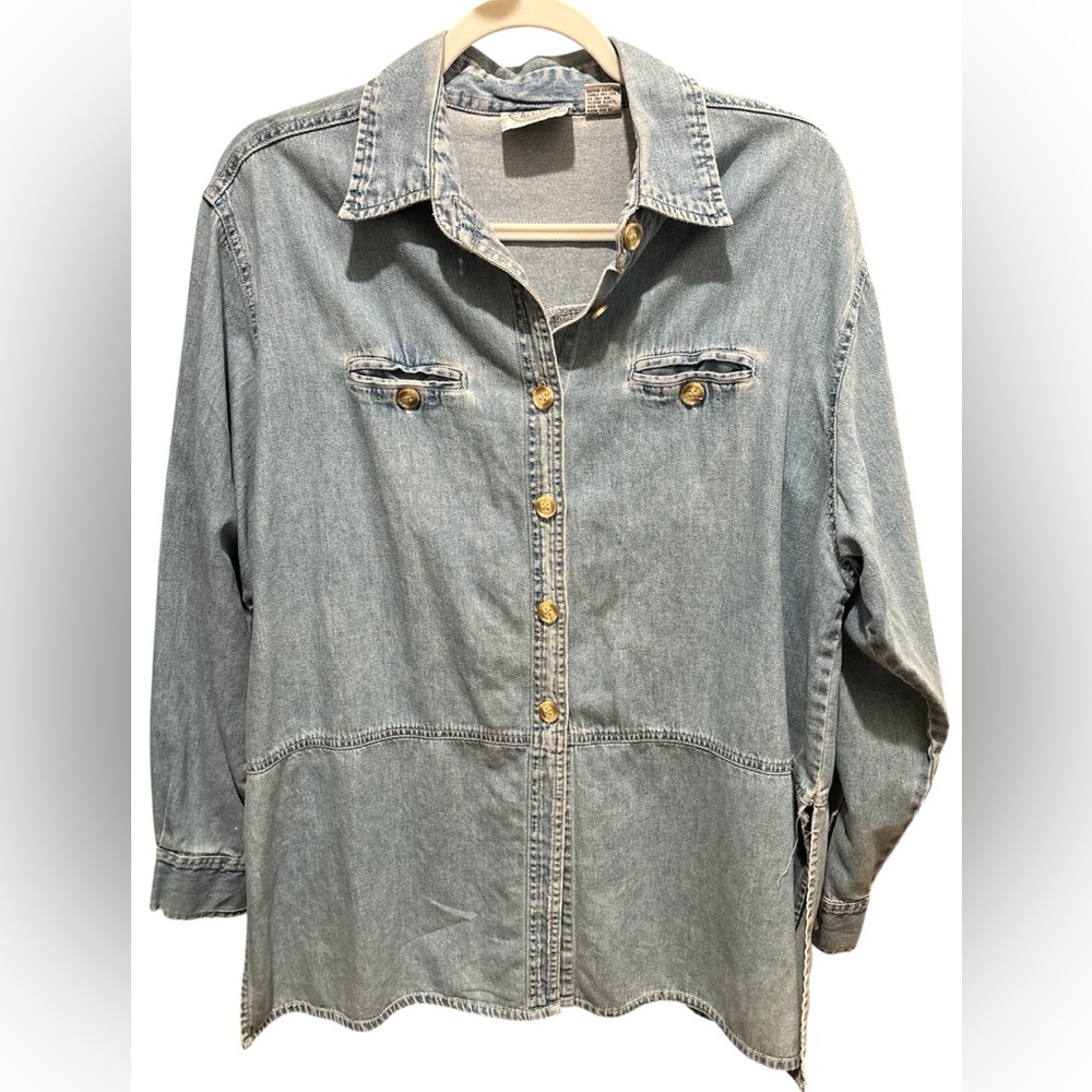 Vintage Carolina Blues Plus Denim Button Down Shirt Light Wash Size 18